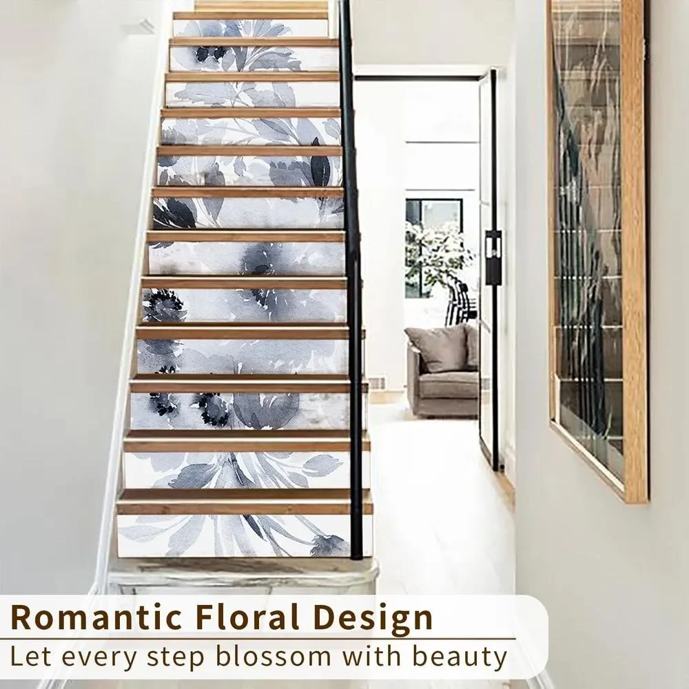 15 PCS Leather Textured Vinyl Peel and Stick Stair Riser Decals, 39.37